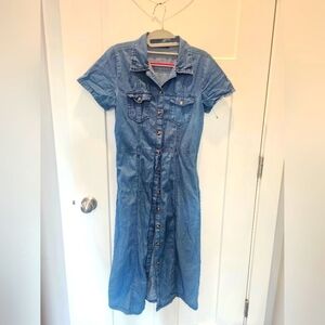 Cotton Denim Button Down Midi Dress